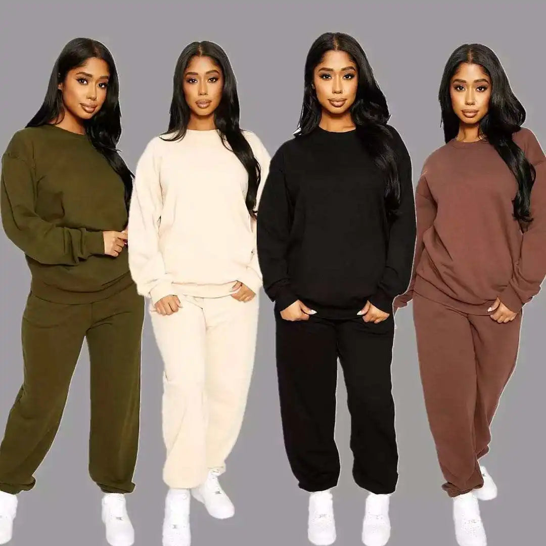 Custom Logo Vintage 3D Pattern Wholesale Knitting Polyester Cotton Long Sleeve Autumn Women One Set Jogger Sweatpants Hoodies