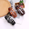 2026 New Star Punk Real Leather Antique Silver Plated Classic Geometric Bangle for Men Women Goth Jewelry Cosplay Emo
