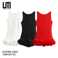 Liu Ming 2025 Women's Elegant Sleeveless Short Mini Dress Zippers Fashionable Ruffles Cute Y2K Style Eco-Friendly Solid Pattern