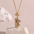 New Design Zircon 18k Gold Plated Teddy Bear Necklace Stainless Steel Cute Teddy Bear Pendant Necklace Jewelry for Women