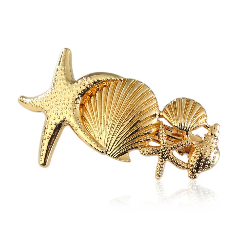 Fancy Gold Silver Metal Conch Shell Starfish Hair Accessories Barrette Hair Clip Barrette for Hair