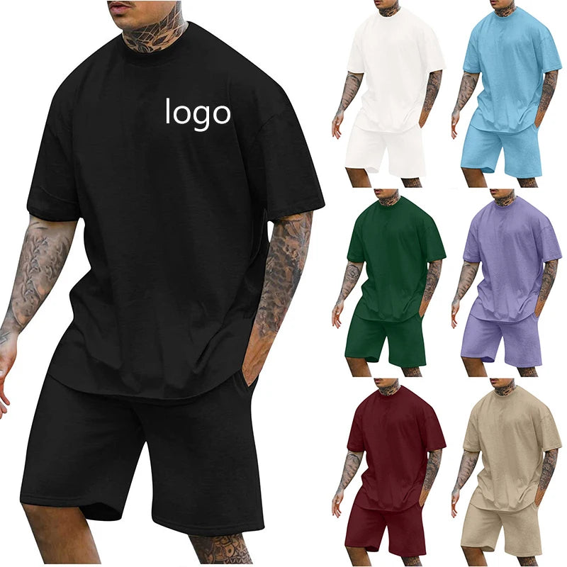 Plain Stretchable Embroidery Custom Logo Extra Large Plus Size Tracksuit Plus Size Mens 2 Piece Jogger Suit Short Sets MegaBDM