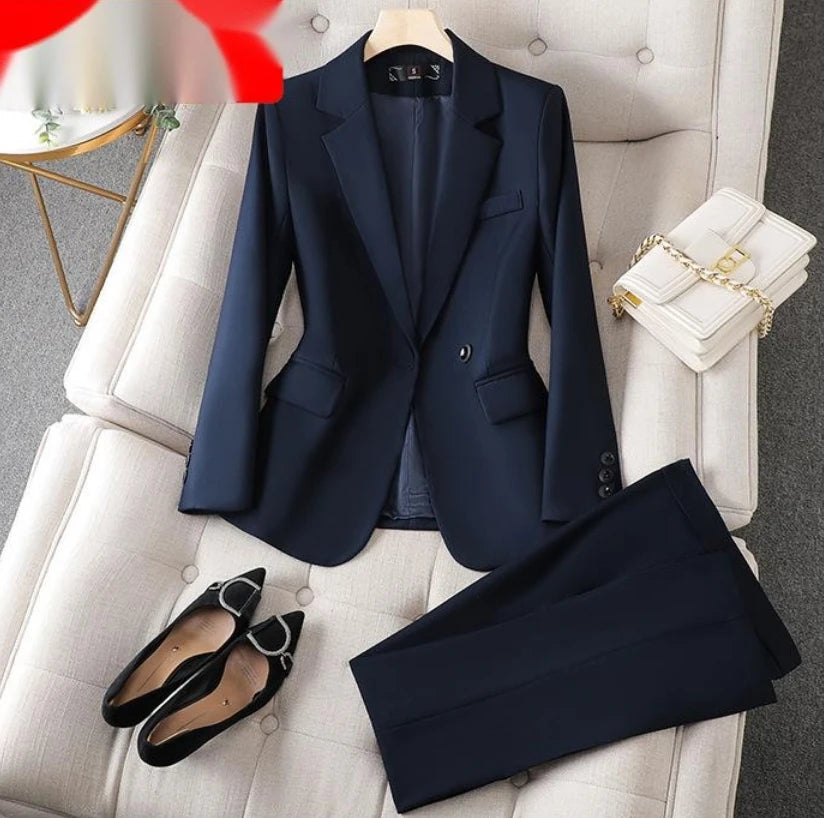 S-4XL Women's Long Sleeved Professional Suit and Pants Set Formal Work Clothes