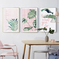 HD Nordic Pink Poster Green Leaves and Flamingo Motivational Canvas Oil Painting Wall Art Abstract Girl's Room Decor Aesthetic