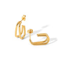 Double Layer Line 18K Gold Plated Stainless Steel Jewelry Geometric Gift Charm CC Shaped Earrings
