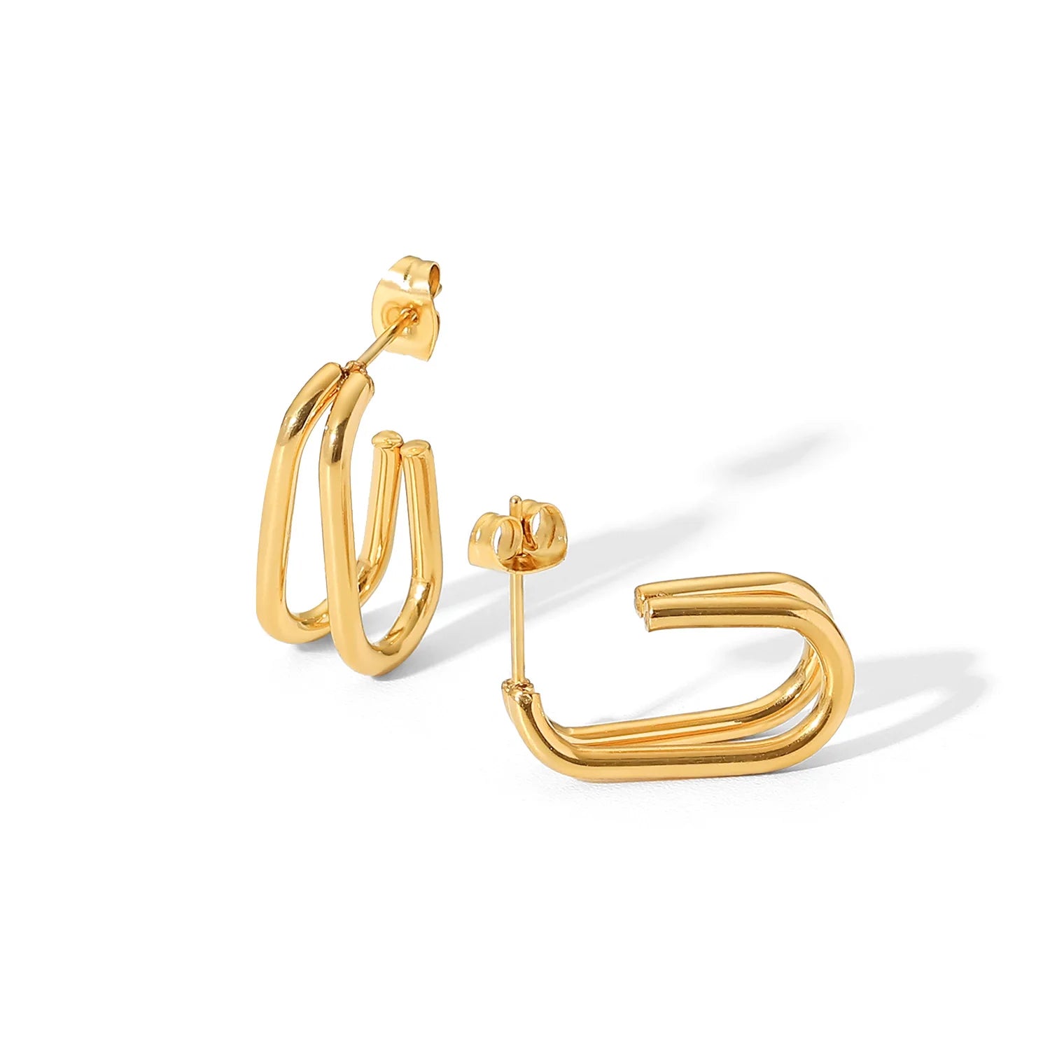 Double Layer Line 18K Gold Plated Stainless Steel Jewelry Geometric Gift Charm CC Shaped Earrings