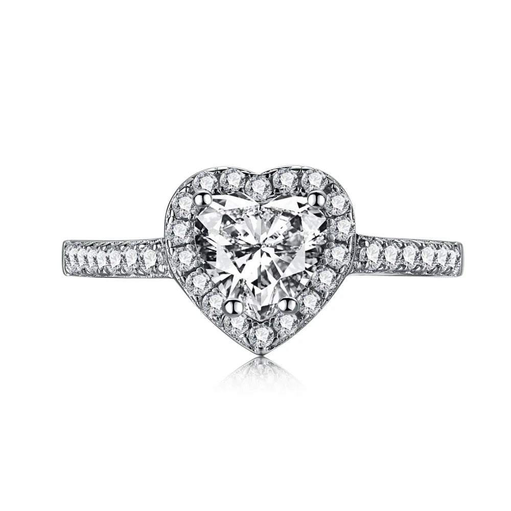 Hot Sale Engagement Jewelry 925 Sterling Silver Cubic Zircon Heart Halo Promise Ring