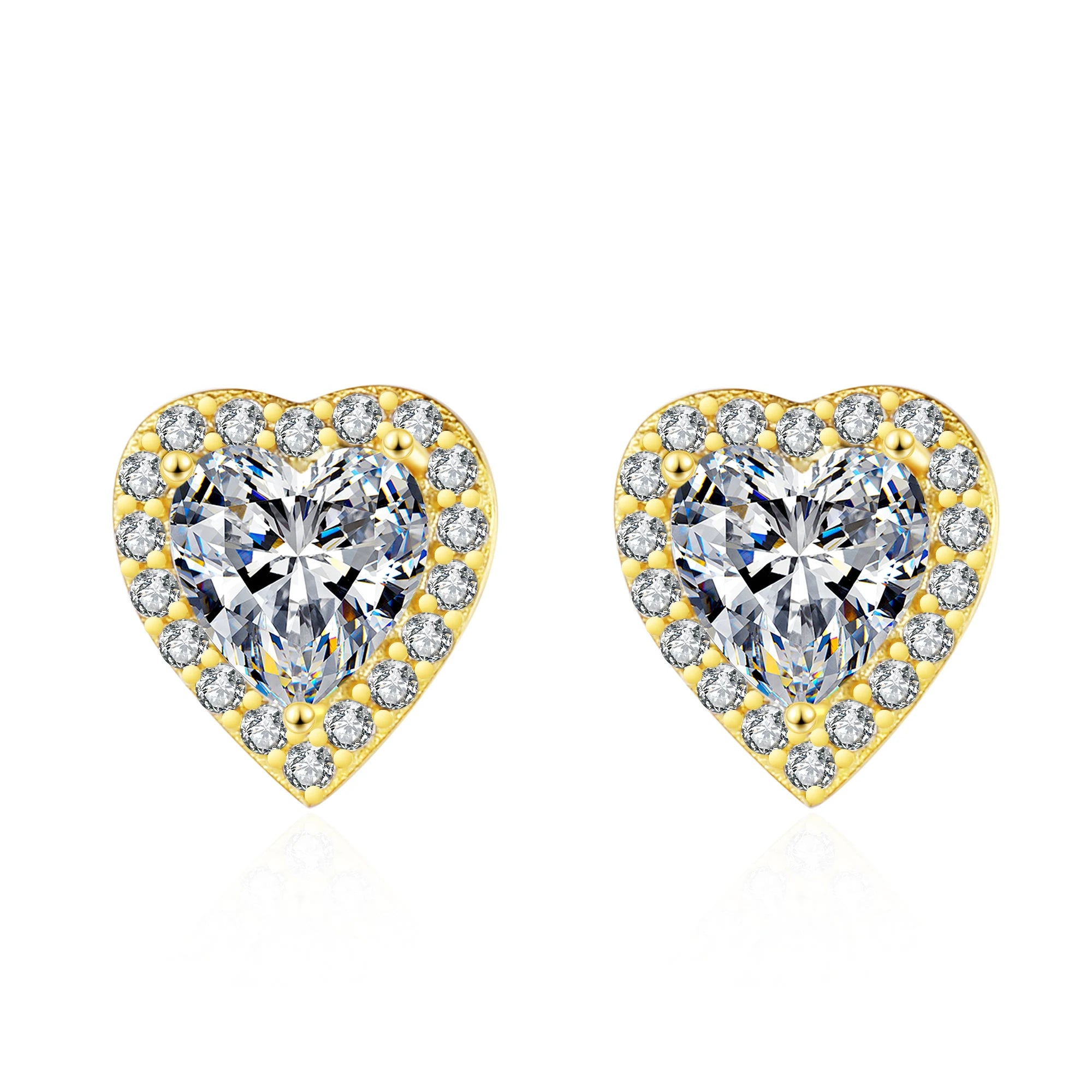 Luxury Earrings Classic Design Heart Stud Earrings Zircon Sterling Silver S925 Gold Plated Women's Stud Earrings
