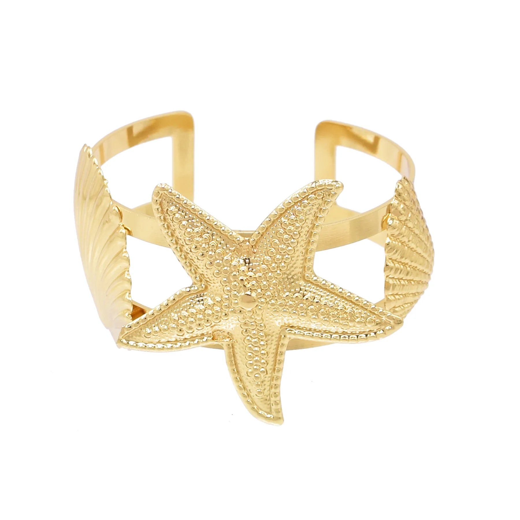 Gold Plated Luxury Opened Starfish Shell Shape Open Bangle Cuff Wedding Bracelet for Women
