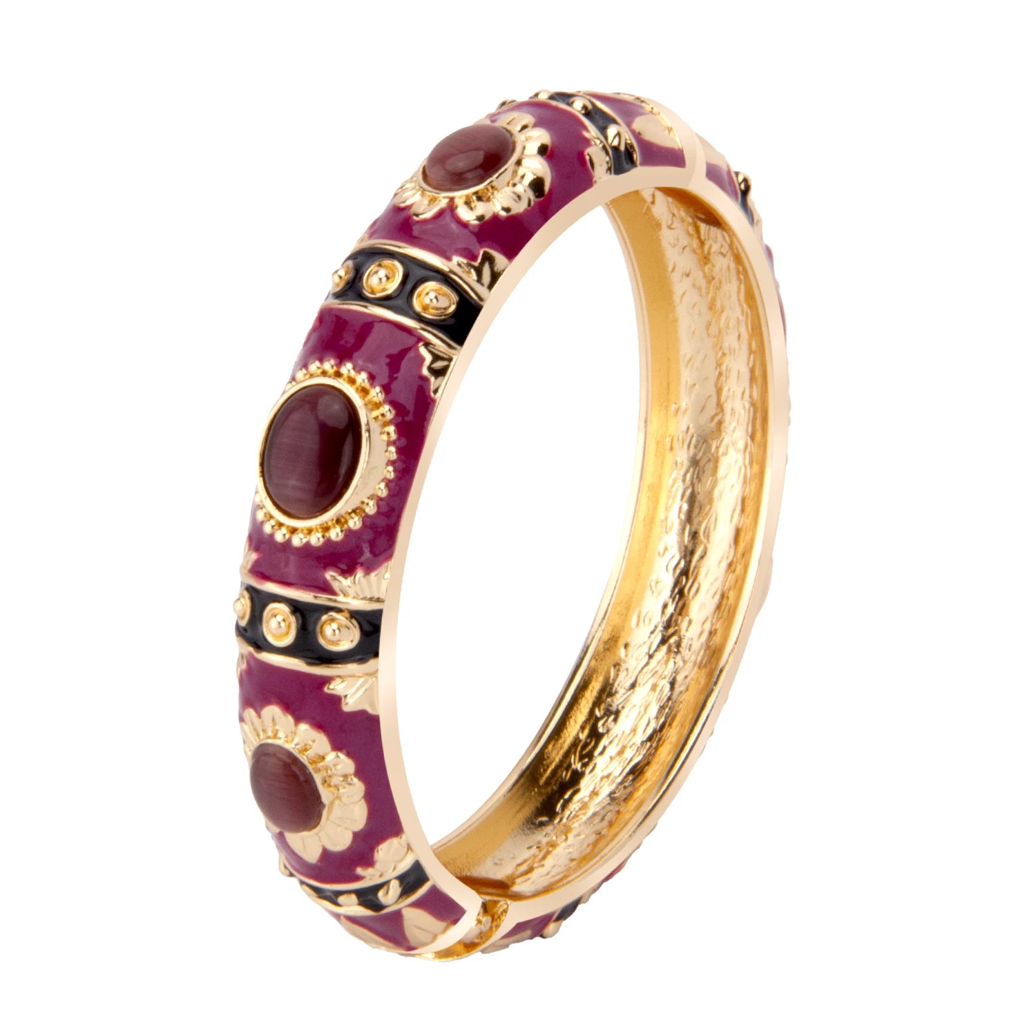 Daili Wholesale Cute Rose Gold Enamel Dark Red Gemstone Bracelet Gold Plated Bracelet for Girl Jewelry Bangle Custom Bangles