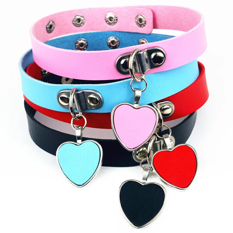 Personality Love Heart Short Section Choker Necklace Gothic Punk Jewelry Harajuku Costume Anime Popular PU Leather Jewelry