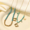 Fahion Beaded Chain Choker Necklace Turquoise butterfly Dangle Charms Necklace