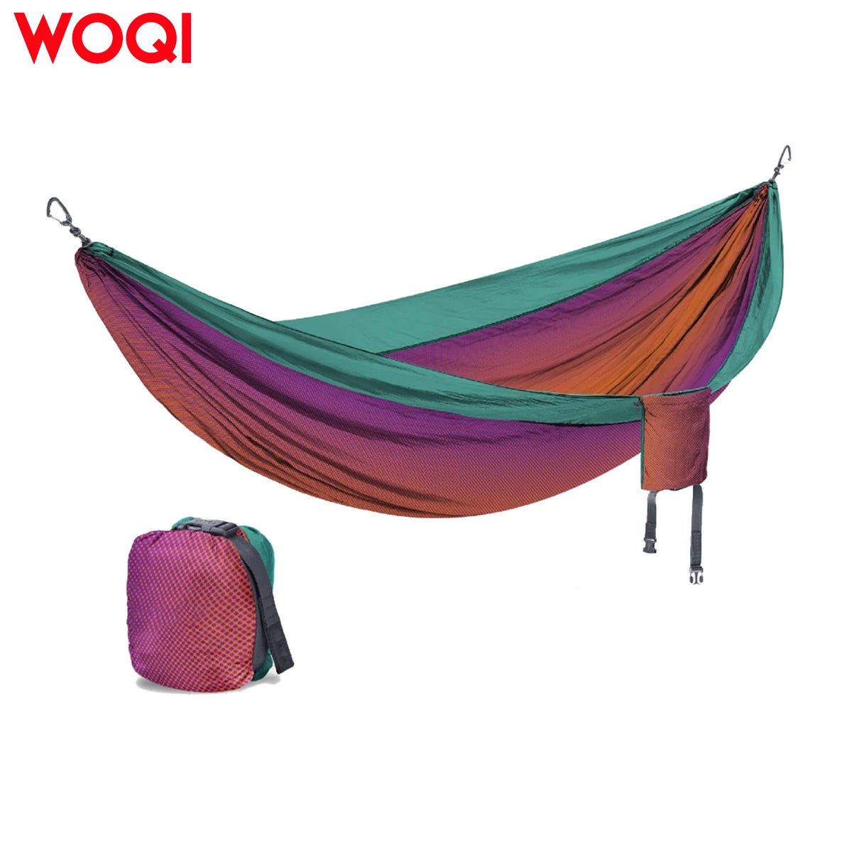 WOQI Custom Single Double Compact Durable Outdoor Printing Parachute Nylon Swing Hammock with Rope for Travel Camping