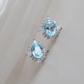 Luxury Vintage Elegant 14K Gold Plated Pure 925 Sterling Silver Aquamarine Topaz Gemstone Stud Earrings for Women Girls