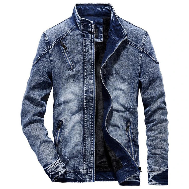Denim Jacket Mens Winter Plus Velvet Warm Jeans Coat Fashion Classic Retro Slim Denim Jacket Casual Denim Men Clothing