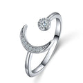 Sterling Silver Crescent Moon Star Rings for Women Girls Adjustable Moon Ring Cubic Zirconia Minimalist Ring Valentines Day Gift