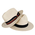 Fashionable Summer Panama Sun Hat Womens/Mens Fedora Paper Straw Hat with Strip Ribbon for Beach or Travel