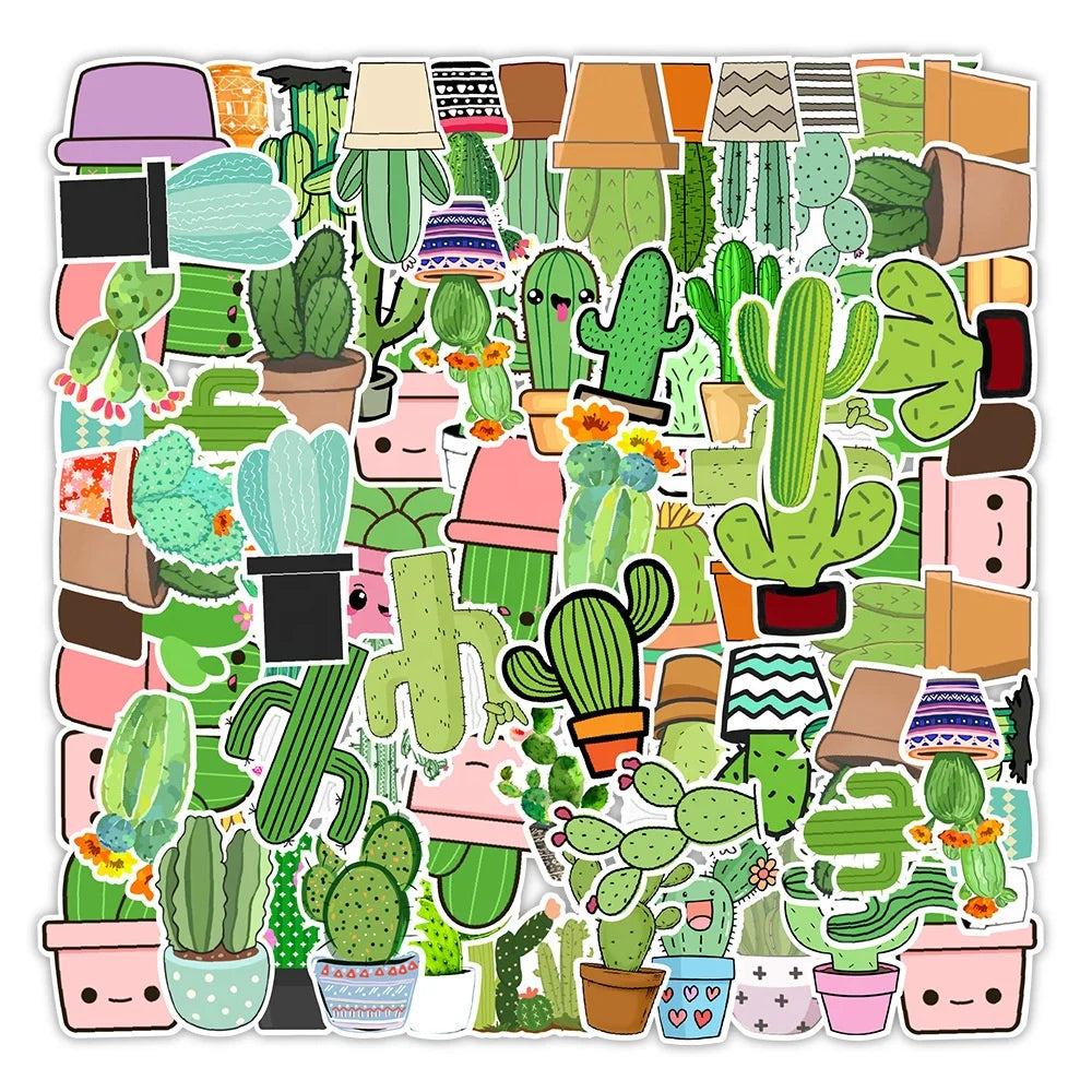 50Pcs Green Fresh Cactus Plants Graffiti Sticker For Girl Home Notebook Paper Decal Bottle Luggage Laptop Stickers