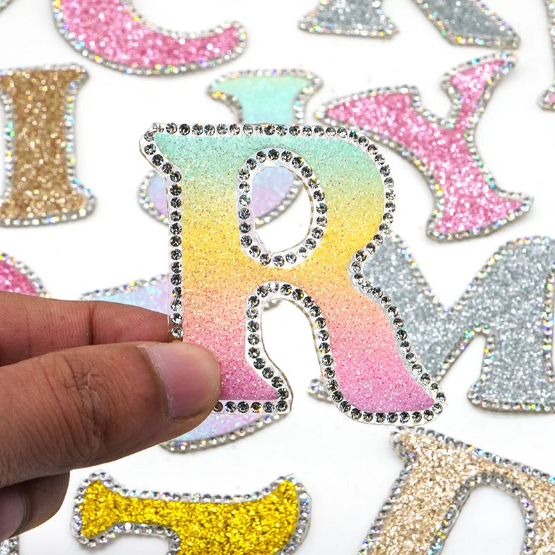 Custom Eco-Friendly Chenille Patch Letters PVC Iron-On Letter Patches with Rhinestones for Hat Decoration