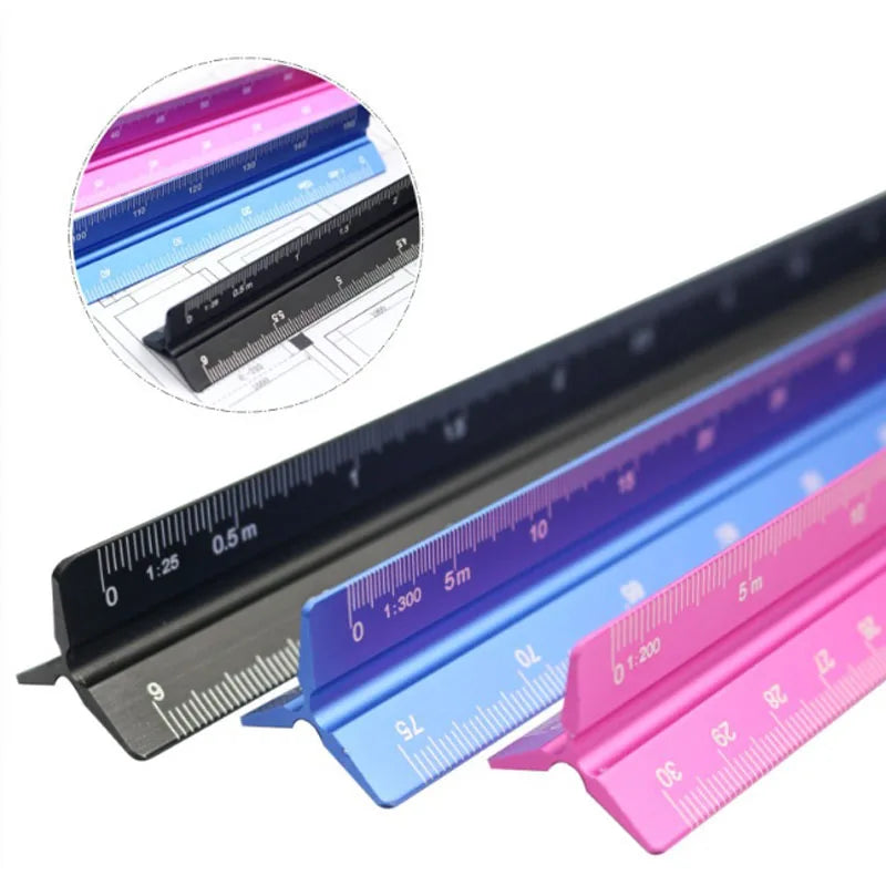 12" Architectural Scale Ruler Aluminum Architect Scale Triangular  Ruler Three Edge Triangle Scale Ruler