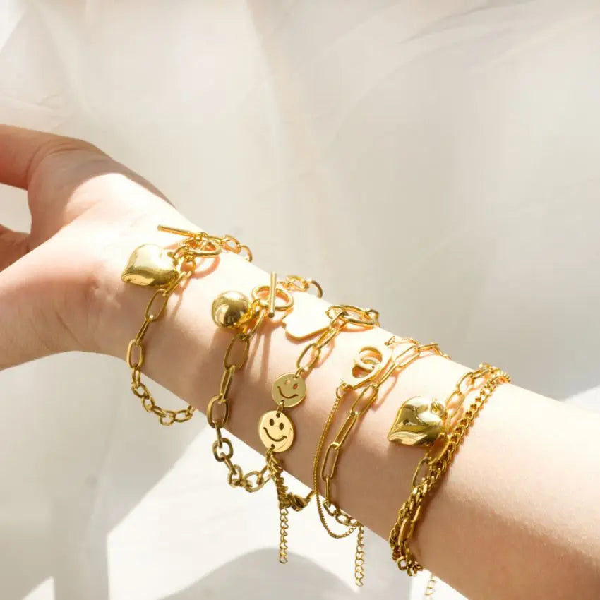 Minimalist Heart Shaped Ball Stainless Steel Double Layer Bracelet for Women Popular Instagram Fashion Charm Jewelry for Girls