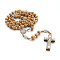 Bulk Handmade Fashion Simple Boho Punk Wooden Beads Necklace Christian Cross Rosary Lariat Y Type Pendant Necklaces for Women