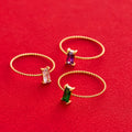 Minimalist 18k Gold Plated Trend Fashion Stainless Steel Rectangle Dainty Colorful Square Zircon Finger Twist Ring for Women