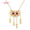 Cadermay Charming Owl Sterling Silver 10k 14k 18k  With Round Lab Ruby  Chain Necklace