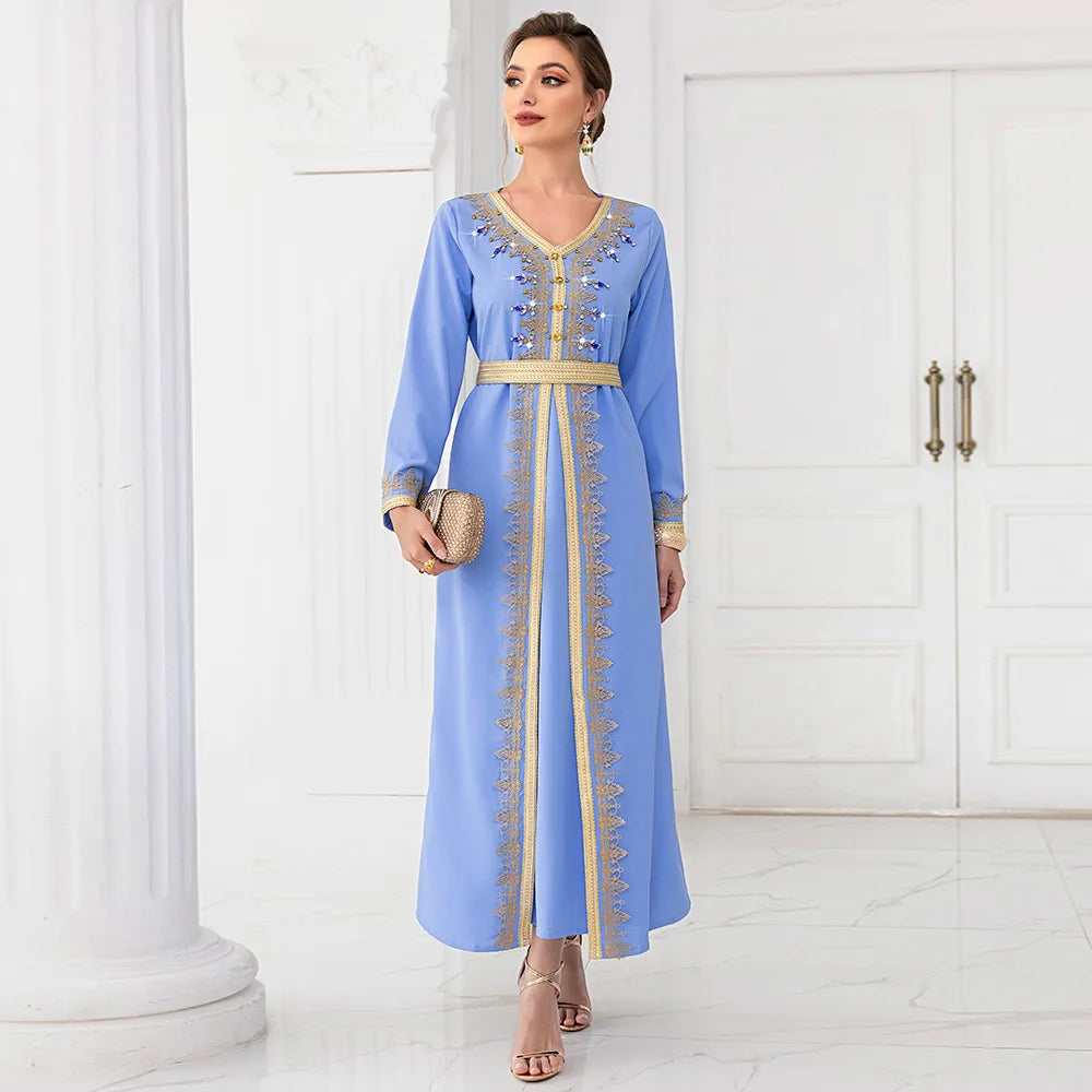 Eid Abaya Dubai Turkey Solid Color Luxury Hand Work Crystal Modest Kaftan Islamic Clothing Abaya Muslim Dresses for Women