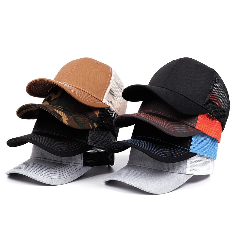 Wholesale Custom Rubber PVC Logo Two Tone 6 Panel Mesh Trucker Hat Outdoor Sports Running Cap Curved Brim Fitted Baseball Caps