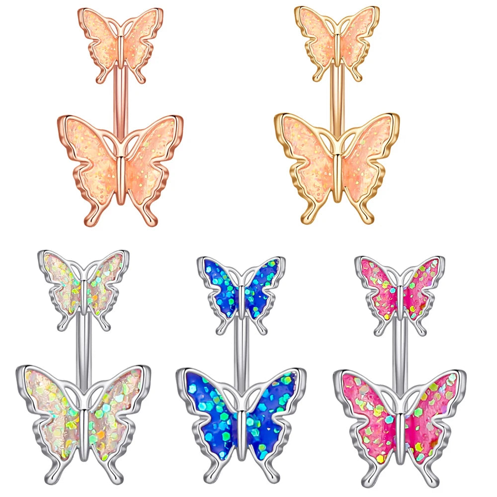 10pcs/set Zircon Butterflies Dripping Navel Ring Jewelry Rose Gold Plated/Silver Plated Stainless Steel Body Piercing Women