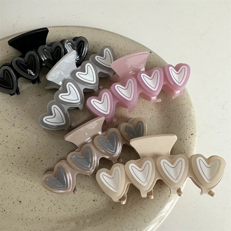 Custom Valentine's Day Acetate Hair Claw Pink Cute Girl Hair Claws French Jelly Double Layer Heart Hair Claw