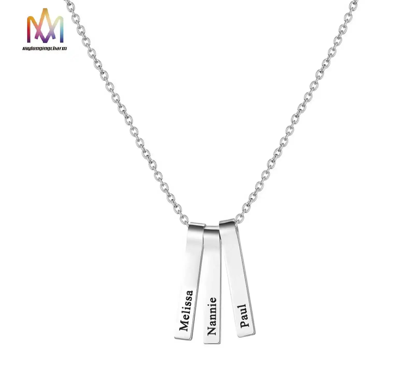 Women's Simple Geometric Stainless Steel Collarbone Chain Pendant New Trendy Gold Plated Long Necklace with Engraved Name