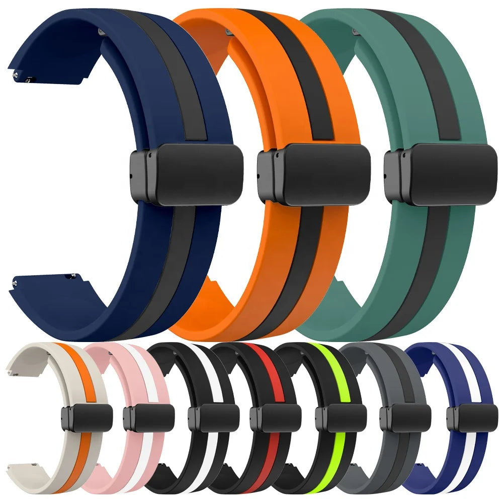 Eraysun Popular Style Black Magnetic Folding Buckle Silicone Smart Watch Band for Huawei Watch 18mm 20mm 22mm
