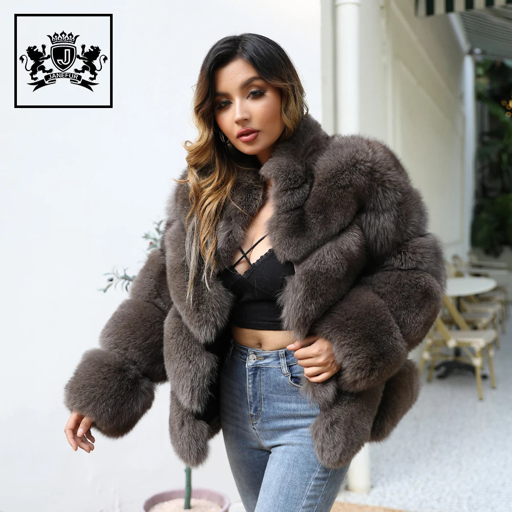 Custom Colors Long Sleeves Fashion Women Fluffy Fur Jacket Winter Real Fox Fur Coat for Ladies