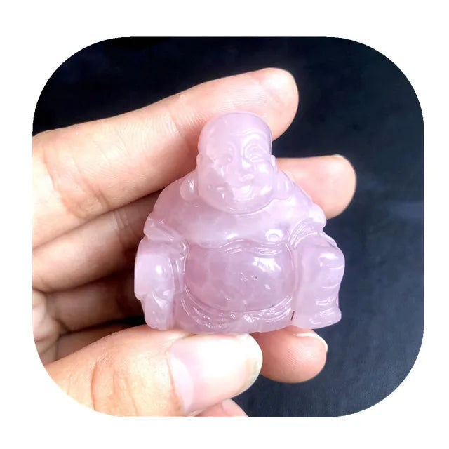 Hot Selling 1.5 Inch Folk Crafts Crystal Gemstone Natural pink Rose Quartz Crystal Carved Laughing Buddha for Gift MegaBDM
