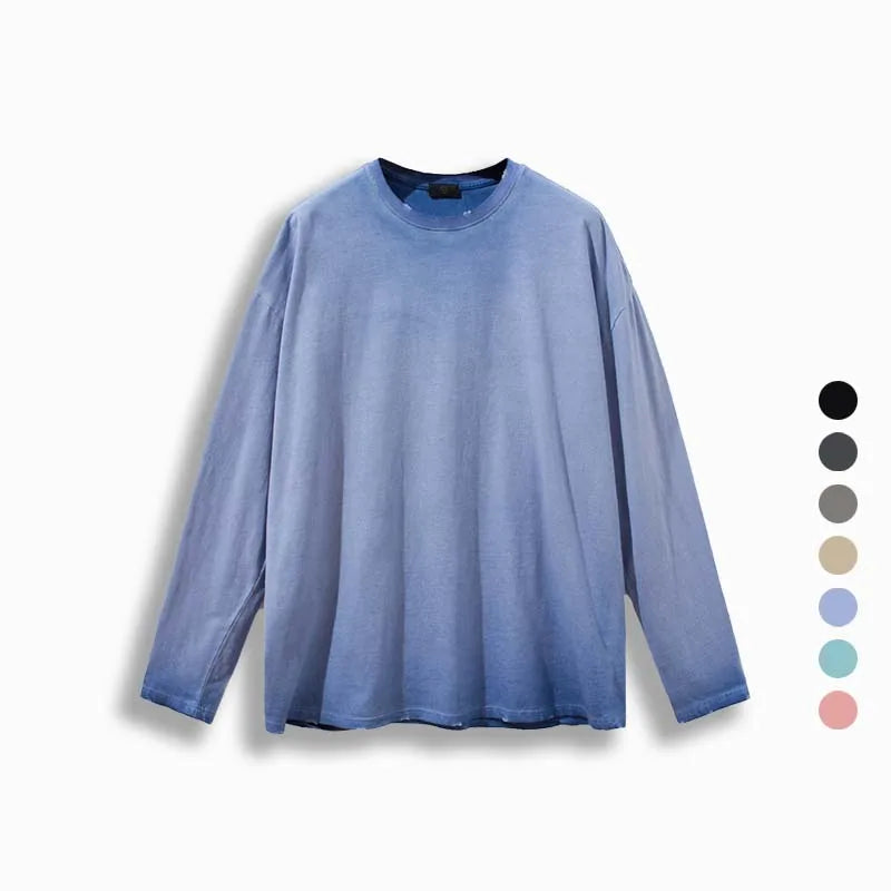 Wholesale Custom Printed Unisex 100% Cotton Acid Washed Hip Pop Long Sleeve T-Shirt Autumn/Winter Collection Over-sized for Men
