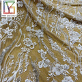 Luxury French Beaded Lace Fabric White Flower Embroidery Wedding Laces Dubai Pearl Bead Sequins Tulle Bridal Lace Fabric