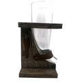 Horn-Shaped Beer Glass with Elegant Wooden Stand for Your Home or Bar