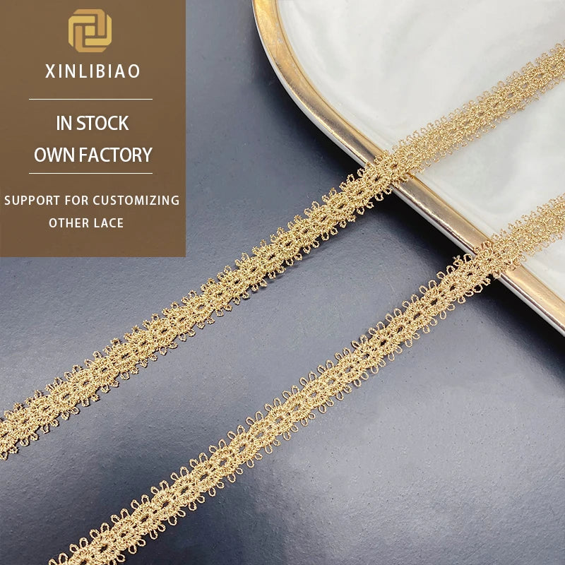 Lolita Gold Thread Small Bar Code Water Soluble Embroidery Lace for Clothing Accessories for Shoes and Bags