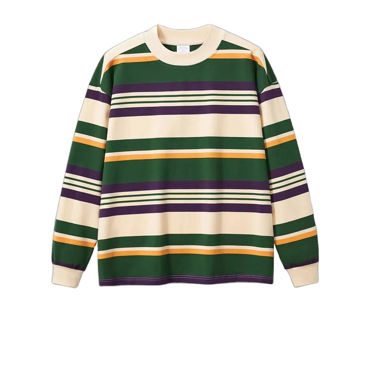 340G Heavy Weight Top Quality Europe America Size Mens Casual Tee Cotton Comfortable Fabric Long Sleeve Mens Plus Size Striped T