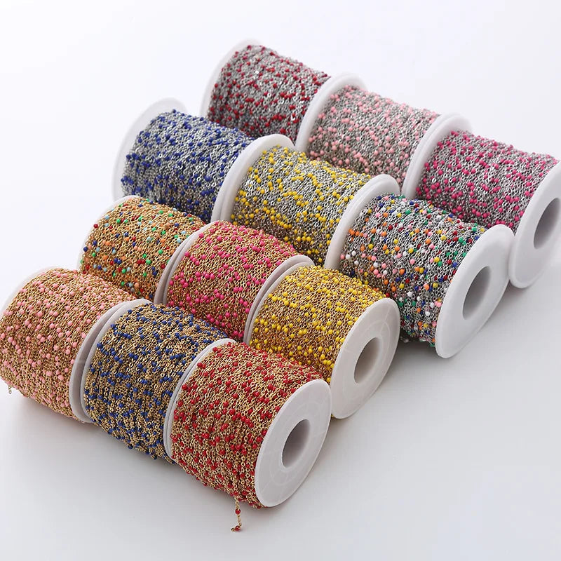 Stainless Steel Waterproof Chains Diy Necklace Bracelet Enamel Beaded Cable Link Chain Roll Spool for Jewelry Making