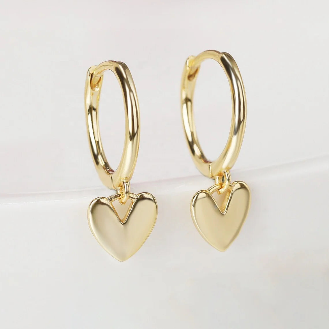 LOZRUNVE 925 Sterling Silver 18k Gold Fine Cute Hawaiian Heart Dangling Hoop Earring