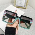 New Female Square Oversized Sunglasses Women Blue Silver Mirror Shades Shiny Diamond One Piece Sun Glasses