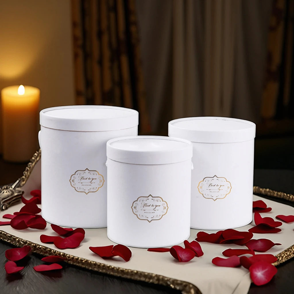 Luxury Forever Rose Anniversary Cylinder Hat Boxes Pink Velvet Lid Tall Portable Circle Paper Gift Packing Set Embossed Flowers