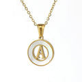 Stainless Steel A-Z Alphabet Letter Pendant Necklace Natural Shell Jewelry 18K Gold Round Hollow Initial Necklace
