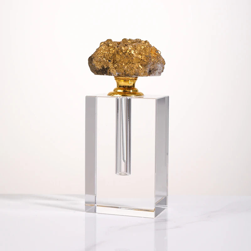 Empty Natural Gold Plated Quartz Stone Agate Crystal Glass Perfume Oil Oud Bottles With Box