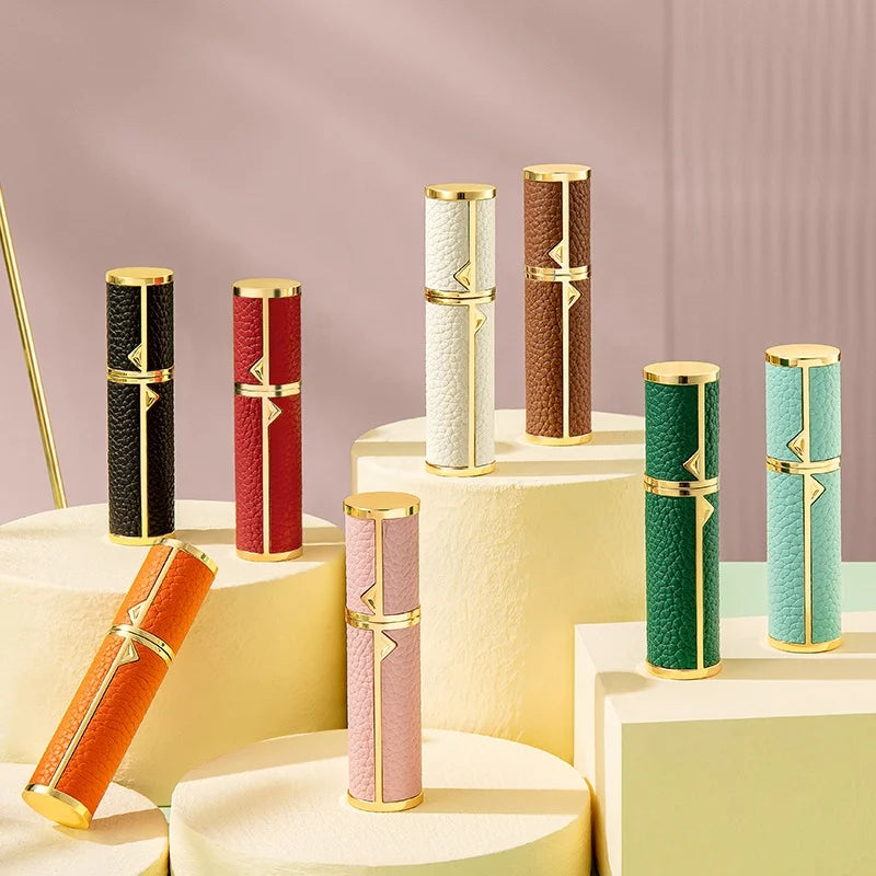 Louischanzl 5ml 8ml Luxury Travel Size Perfume Bottle Mini Aluminum Collar Leather Bottom Filling Valve Refillable Spray Bottle