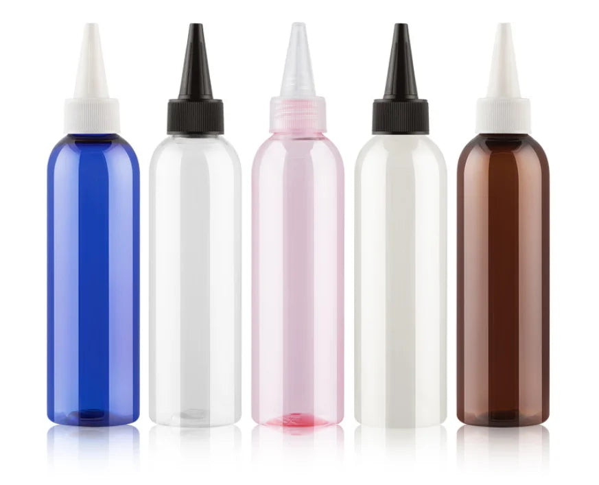 Cosmo Round Clear PET Plastic 1oz 2oz 3oz Squeeze Bottle with Twist Cap Top for Hair Oil & Cosmetics 150ml & 120ml Capacity