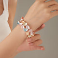 Hot Selling Colorful Petal Alloy Elastic Bracelet Bangle Hand Drop Oil Creative Flower Bracelet for Women